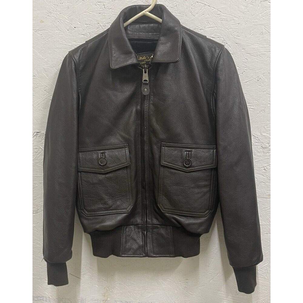 Korean Made Man/woman Small Brown Leather Bomber Motorcycle Jacket  Zip-GREAT!